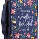 Christian Art Gifts Men/Women's Bible Cover Everything Beautiful Ecclesiastes 3:11, Blue Floral Canvas, Medium