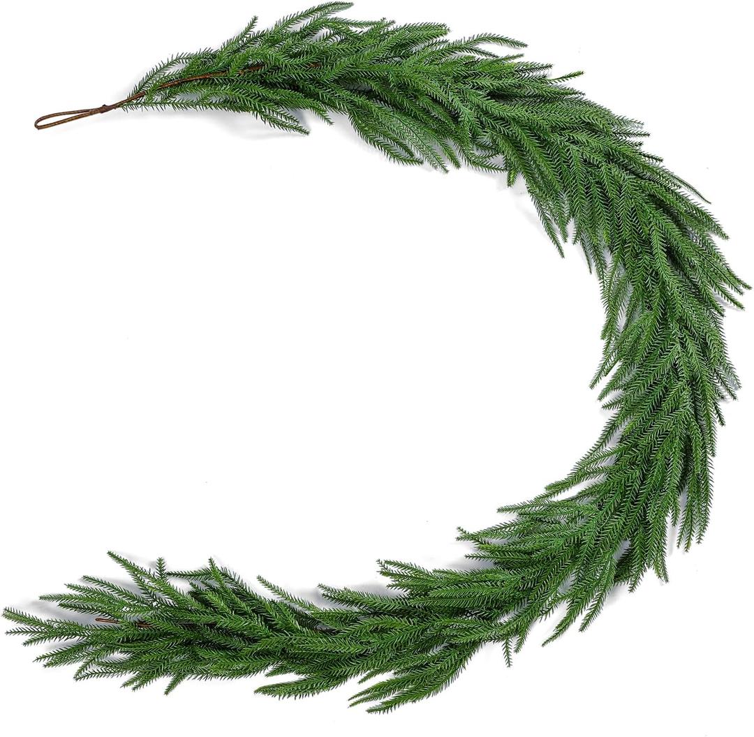 9ft Norfolk Pine Garland Realistic, 108" Real Feel Christmas Garland Greenery, Soft Touch Faux Pine for Stair Railings, Fireplace Mantel, Outdoor Xmas Holiday Decoration