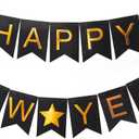 Happy New Years Decorations Banner 2026, Black Gold Nye New Years Eve Party Supplies for NYE Decorations Photo Props for Home Wall Fireplace Mantel Fireplace