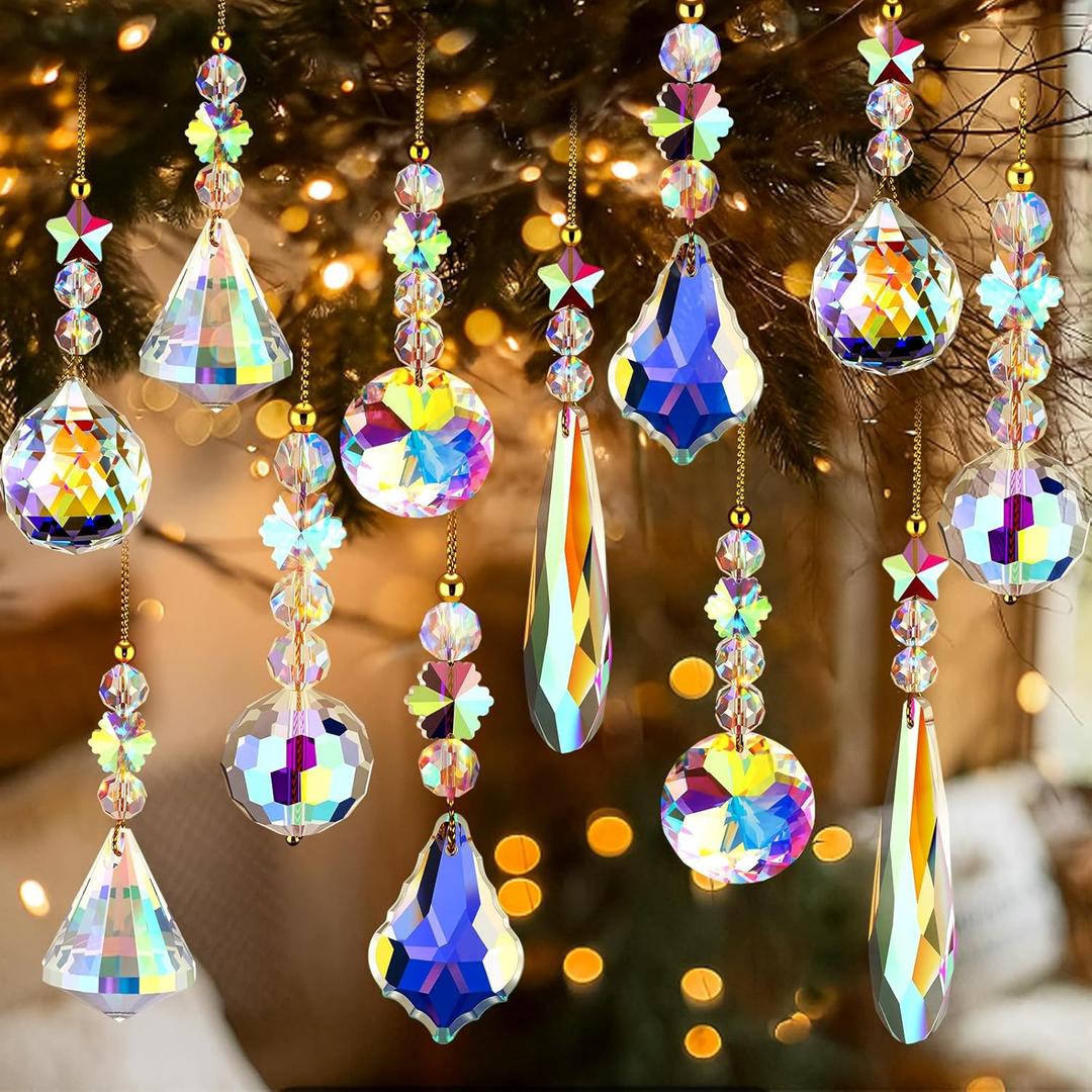 Landical 24 Pcs Crystal Christmas Ornaments Hanging Crystal Ornaments for Christmas Tree Decorations Xmas Themed Party Wedding Birthday Home Decor(AB Color)
