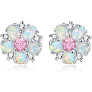 CiNily Flower Earrings,Opal Stud Earrings Sterling Silver or White Gold/Rose Gold Plated Ladies Flower Stud Earrings Cute Unique Earrings for Girls (Pink 2)