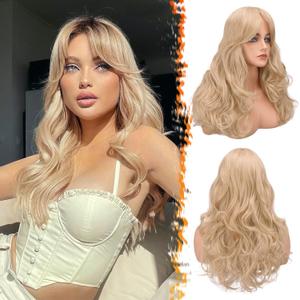 BARSDAR Long Blonde Curtain Bangs Wig - 26 Inch Long Wavy Layered Wigs for Women - Synthetic Hair Sabrina Wigs Butterfly Haircut Soft Natural Looking Daily Party Halloween - Blonde Mixed