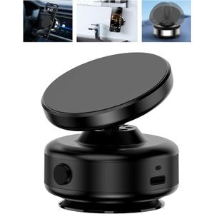 Electric Vacuum Suction Cup Magnetic Phone Mount, 360 Rotatable Magnetic Cell Phone Holder, Adjustable Hands-Free Portable for Magsafe iPhone Car Gym Mirror Smooth Surface(Black)