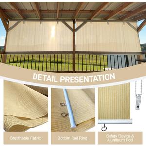 Outdoor Roller Shade, 73.6"183cm（29"72inch） H Roll Up Patio Blinds, Beige