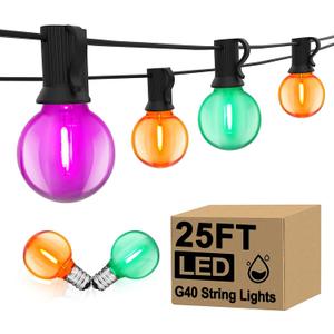 LED Outdoor String Lights 25Ft Orange Purple and Green Halloween Lights Outdoor with 27 Shatterproof LED Globe Bulbs, Connectable Halloween Decorations Lights for Home Patio Garden Christmas Party