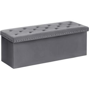 B FSOBEIIALEO Storage Ottoman Bench, Folding Tufted Ottomans with Storage, Extra Large 140L Storage Boxes Footrest Bench for Bedroom, Luxury Velvet Fabric 43 Inches Grey, 43.3x15.7x15.7 inches