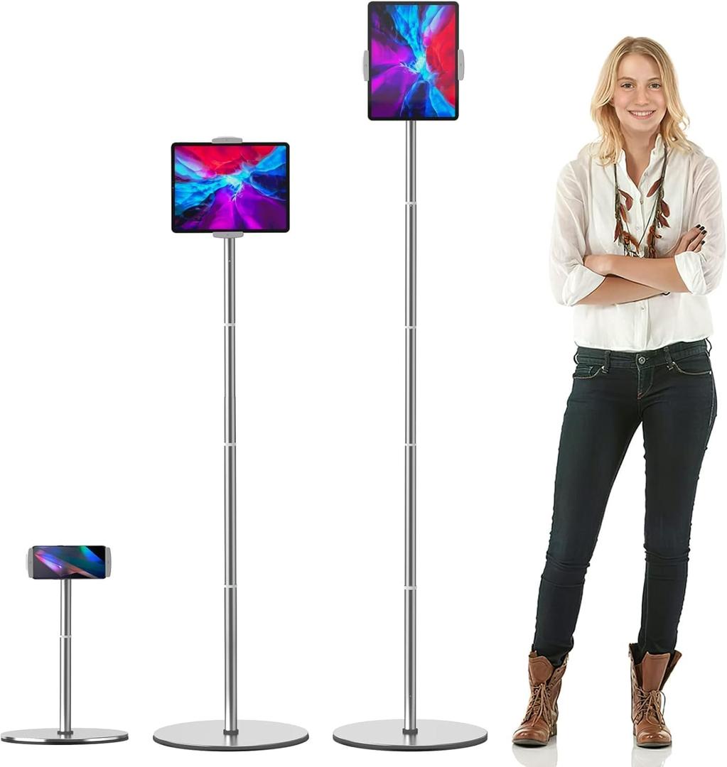 OATSBASF Heavy-Duty Tablet Floor Stand - 66.1" Height-Adjustable, Overhead Bed Phone/Tablet Holder, Fits 4.7-12.9" iPad Pro/Air/Mini, Kindle & Cell Phones (Vertical)