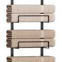 Aetyord Towel Racks for Bathroom Over The Door Towel Racks Towel Storage Organizer with Metal Shelf Basket for Bathroom Rv Camper (7Tier Black with Brown Plank)