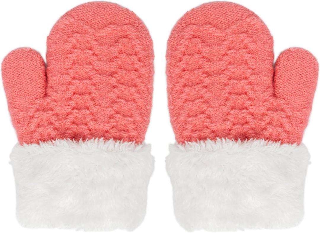 Kids Toddler-Winter-Knit-Mittens Warm Thick Fleece Snow Gloves for Cold Weather Outdoor 2-6Years Boys Girls (Pink)