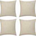 ZLWX LIFE Set of 4 Linen Throw Pillow Covers Textured Neutral Decorative Pillowcases 16x16 Inch, Farmhouse Rustic Outdoor Pillow Cover Square Accent Cushion Cases for Sofa Couch Home, Linen