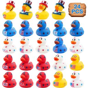 4th of July Rubber Ducks for Jeeps Ducking 24PCS Bulk Fourth of July Party Favors for Kids Bath Toys Pool Floater Patriotic Blue White Red Ducks Independence Day Gifts Boys Girls Baby Showers Favors
