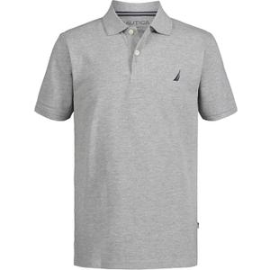 Nautica Boys' Short Sleeve Anchor Polo, Button Closure, Soft & Comfortable, Pique Fabric (18-20, Grey Heather)