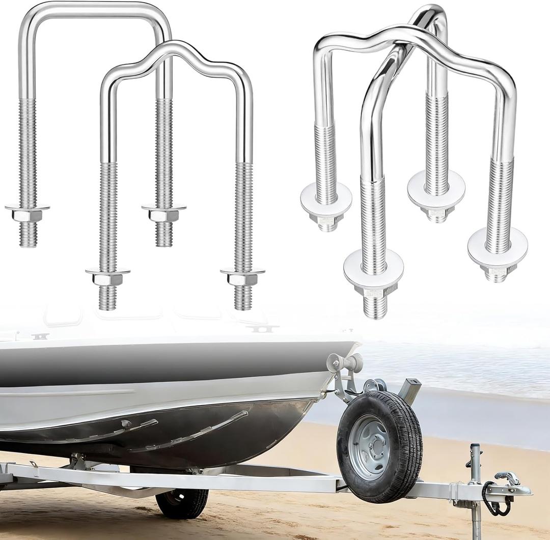 Long U-Bolt Kit for Boat Trailer Frames 3.15" Wide x 6" Long x 1/2'' Diameter Straight & Formed for 3500 lbs Durable Zinc-Plated U-Bolts with Nuts and Washers for Trailer Boat Guides