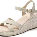 Tilocow Espadrilles Wedges for Women Knit Platform Heels Open Toe Ankle Strap Sandals Beach Casual Dress Shoes 9.5