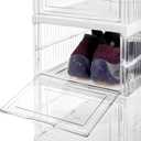 Hedume 6 Pack Clear Shoe Boxes Stackable, Drop Front Shoe Storage Box, No Assembly Plastic Shoe Organizer Storage Bin with Door, Free Standing Shoe Shelf Cabinet with Lid for Size 13, 13.6"x10"x7.9"