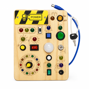 Busy Board with Led Light, Montessori Toys for 1-3 Years Old Boys Girls Wooden Toddler Toys Birthday Gift Educational Toys for 1+ Year Old, Toddler Travel Toy Sensory Toys for Kids with Autism