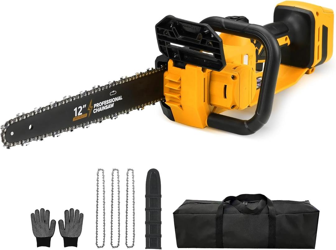 Brushless Electric Chainsaw 12" Cordless Tool Only for Dewalt 20V/60V Battery with Auto Oiler & Security Lock, for Tree Saw Trimming and Branch Wood Cutting (Tool Only)