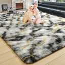 Noahas Fluffy 4x6 Area Rugs for Bedroom Living Room,Thick Shag Grey and Gold Throw Floor Carpet,Soft Shaggy Bedside Non-Slip Plush Dorm Nursery Kids Rug