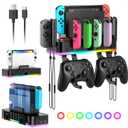 RGB Switch Wall Mount for Joy-Con Charger, Switch Holder for Nintendo Switch 1/ OLED with Switch Organizer, Switch Accessories with 15 Light Mode, 4 Controller Charger, 2 USB Port, 10 Card Slot (Carbon Black)
