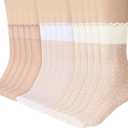 Justay 15 Pairs Sheer Ruffle Socks Woman Summer Cool See Through Thin Stocking Cute Frilly Lace Crew Socks (White Nude Beige)