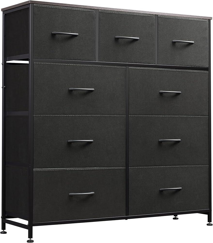 WLIVE 9-Drawer Dresser, Fabric Storage Tower for Bedroom, Hallway, Entryway, Closet, Tall Chest Organizer Unit with Fabric Bins, Steel Frame, Wood Top, Easy Pull Handle