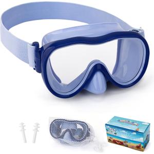 Kids Swim Goggles, Anti-Leak Snork Mask with Nose Cover & Elastic Fabric Strap, UV Protection Swimming Goggles for Kids Boys Girls (Blue)