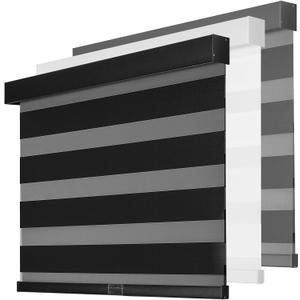 Cordless Zebra Blinds for Indoor Windows,17" W x 72" H,Black | Light Filtering Free-Stop Roller Shades,Dual Layer Day & Night Privacy,Pull Down Door Blinds for Home Office,Easy Install