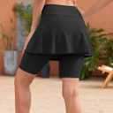 WOWENY Women's Swim Skirts Swimsuit High Waist Swimming Skorts with Shorts Bikini Bottoms with Pocket Bathing Suit Bottoms (Black, XXXL)