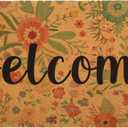 Summer Welcome Door Mat Floral - Front Door Mat Indoor Outside Entrance - Home Doormat 1'5" x 2'5" Non Slip Coir Colorful Flower Welcome Doormat