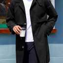 Runcati Mens Trench Coat Single Breasted Slim Fit Mid Long Jackets Casual Fall Windbreaker Overcoat (X-Large, Black)