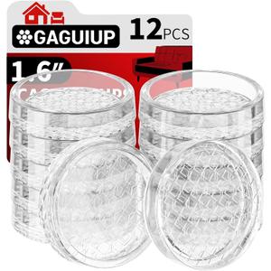 1.6"x1.6" Round Rubber Furniture Caster Cups, 12 PCS Chair Coasters for Carpet - Clear Non Slip Furniture Pads with Grip, Carpet Protector for Furniture Legs - Protect Any Flooring