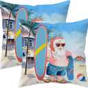 Christmas Pillow Covers 18x18 Set of 2, Santa Claus Surfing Beach Holiday Pillow Case Double Sided Printing Cushion Covers for Sofa Couch Bed Summer Winter Coastal Xmas Home Decor (Wl-dpcsd-santa)