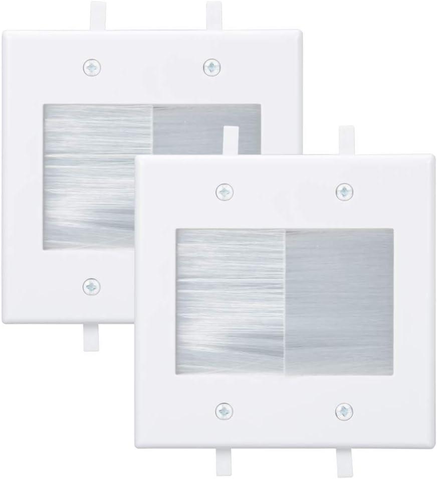 2 Gang Brush Wall Plate White Built in Low Voltage Mounting Bracket for Cables Pass Through 2 Pack