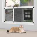 Ventilated Pet Door for Window, Fits 32"-38" Width Window, 2-Min Install | Aluminum Frame + Stainless Steel Mesh | Breathable Bug-Proof | Magnetic Closure Window Cat Door, Cat Door for Window Insert