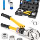 Hydraulic Copper Tube Fittings 1/2, 3/4, 1" Press Crimping Tool Kit Pex Pipe Crimper Pressing Pliers Stainless PEX Press Sleeves for Copper Pipe with Pipe Cutter