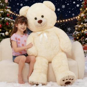MaoGoLan 51inch Giant Teddy Bear Plush Huge Stuffed Polar Bear Toy White Stuffed Animal for Girls Girlfriend Christmas Valentine's Day Gifts, Baby Shower Decorations (Vanilla)