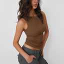 Trendy Queen Women Going Out Summer Tank Tops Spring Casual Basic Cute 2026 Sleeveless Shirt Vacation Fashion Outfit Clothes (Brown, XS)