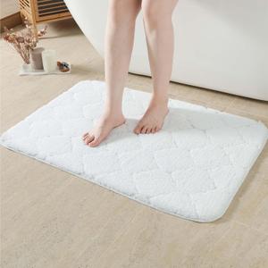 Bathroom Rugs 24x17, Machine Washable Non Slip Bath Mat for Shower Floor, Absorbent Quick Dry Bathmat with Rubber Backing for Bathroom Floor, Tub, Shower and Home Decor, White