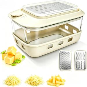 Glass Cheese Grater with Container and Lid, 46OZ Leak-Proof Cheese Container Bowl, Non-Slip Silicone Base, BPA-Free, Dishwasher & Freezer Safe for Butter, Cheese and Chocolate