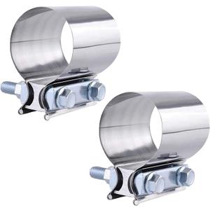 2Pcs 1.5inch Butt Joint Exhaust Band Clamp Stainless Steel Exhaust Muffler Clamp For Exhaust Pipes Muffler Ends And Exhaust System Connection (40MM)