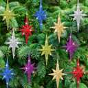 Quzzil 12 Pcs Christmas Colorful Bethlehem Star Ornament 4.72 x 2.95 Inch Star of Bethlehem Christmas Tree Topper Glitter Ornament Plastic Nativity Stars Hanging Decor Accessories