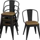 18 Inch Dining Chairs Set of 4, Farmhouse Metal Chairs with High Back and Wooden Seat, Stackable Industrial Bar stools for Dining Room(Black)