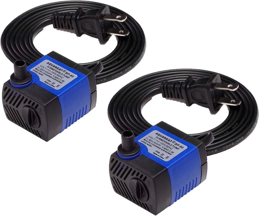 AQUANEAT 2-Pack Small Fountain Pump, 80GPH Submersible Water Pump for Aquarium Fish Tank, Outdoor Water Fountain, Hydroponics, Pond