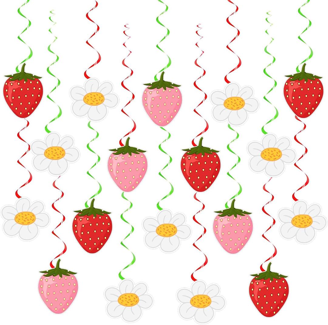 Lewtemi 36 Pcs Strawberry and Flower Decor Berry First Birthday Decor Hanging Swirl Banner for Strawberry Party Decorations Baby Shower Party Supplies