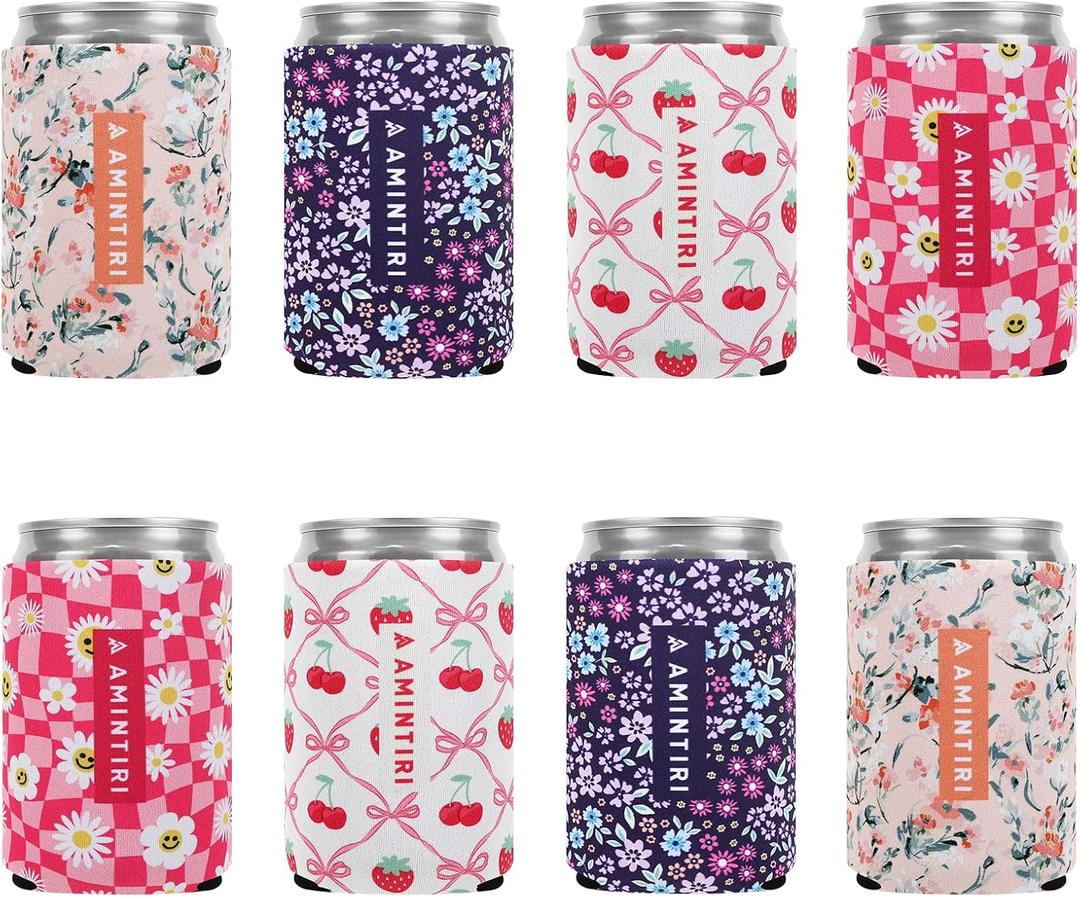 Slim Standard 12oz Can Holder for Beer&Soda, 8 Pack Can Cooler Sleeve for Beverage Soda Drinks, Insulated Neoprene Can Cover, Reusable Can Covers for Women (Multicolor-2, 12oz Standard Can)