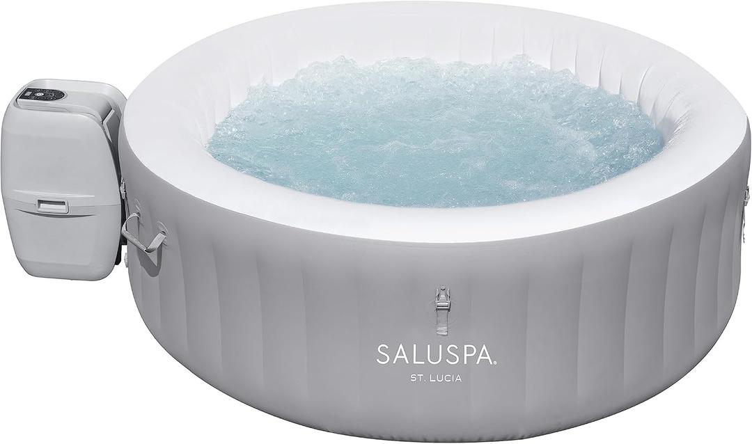 Bestway SaluSpa St. Lucia EnergySense AirJet Inflatable Hot Tub Spa (67" x 26") | Inflatable Spa with Smart App Control & Energy-Efficient Thermal Cover | Fits 23 Persons | Gray