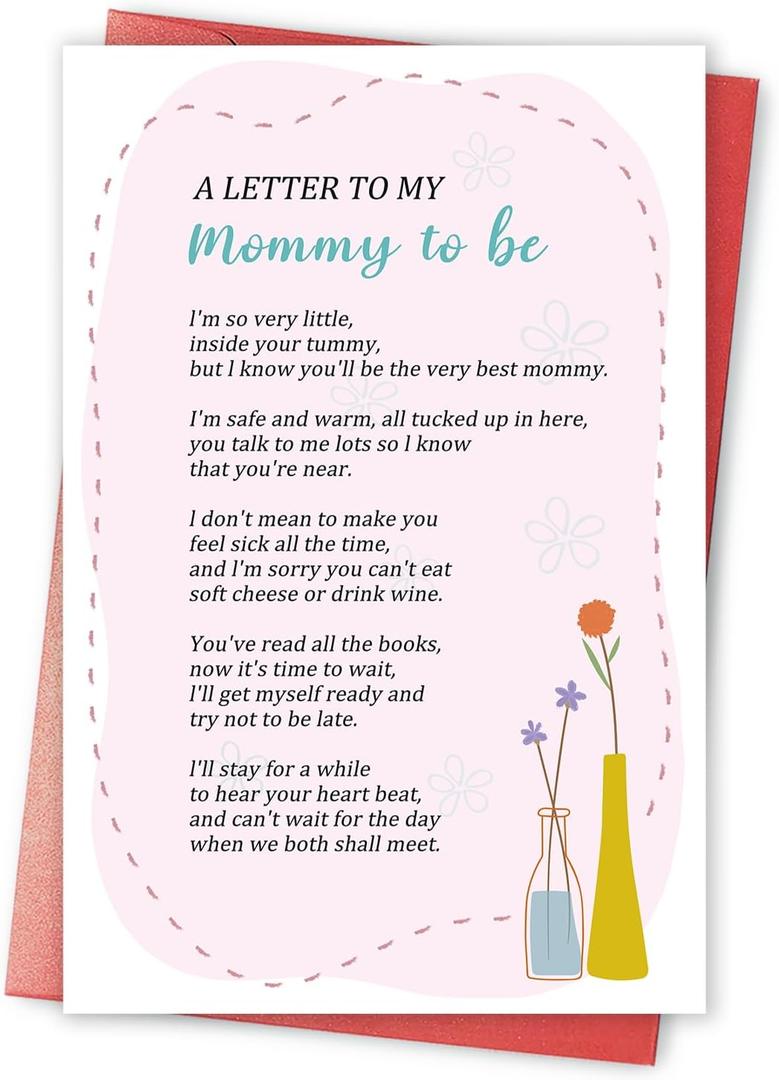 Heartfelt Poem Mother's Day Card for Mother to Be, Mother's Day Gifts for Pregnant Women from Baby, Romantic Baby Shower Card for New Mom (PM-10-83)