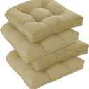 downluxe Outdoor Chair Cushions Set of 4 for Patio Furniture, Water Resistant Tufted Overstuffed Patio Furniture Cushions, Thick Outdoor Seat Cushion, 19" X 19" X 5", Khaki