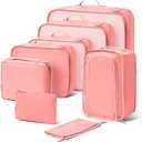 8 Set Packing Cubes For Travel, Luggage and Suitcase Organizer Bags, Lightweight and Waterproof Nylon (Pink)