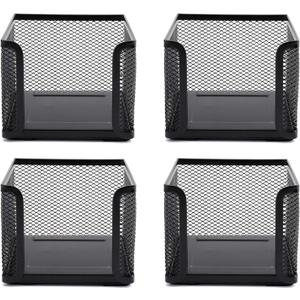 Suwimut 4 Pack Mesh Memo Holder, 4 x 4 Inch Black Metal Mesh Sticky Note Dispenser Cube Memo Pad Holder for Pen, Pencil, Paperclip, Thumbtack, Desk Organizer for Office Home School
